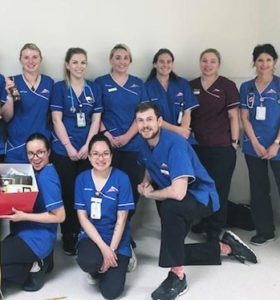 Rotorua emergency department (ED) nurses and Christchurch ED nurse Keziah Jones with gift packs