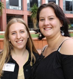 National Student Unit (NSU) chair Mikaela Hellier (right) in 2020 with former NSU vice-chair, the late Trudi Kent.