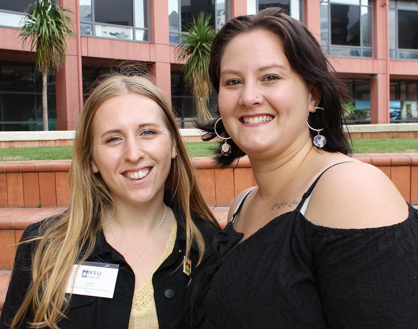 National Student Unit (NSU) chair Mikaela Hellier (right) in 2020 with former NSU vice-chair, the late Trudi Kent.