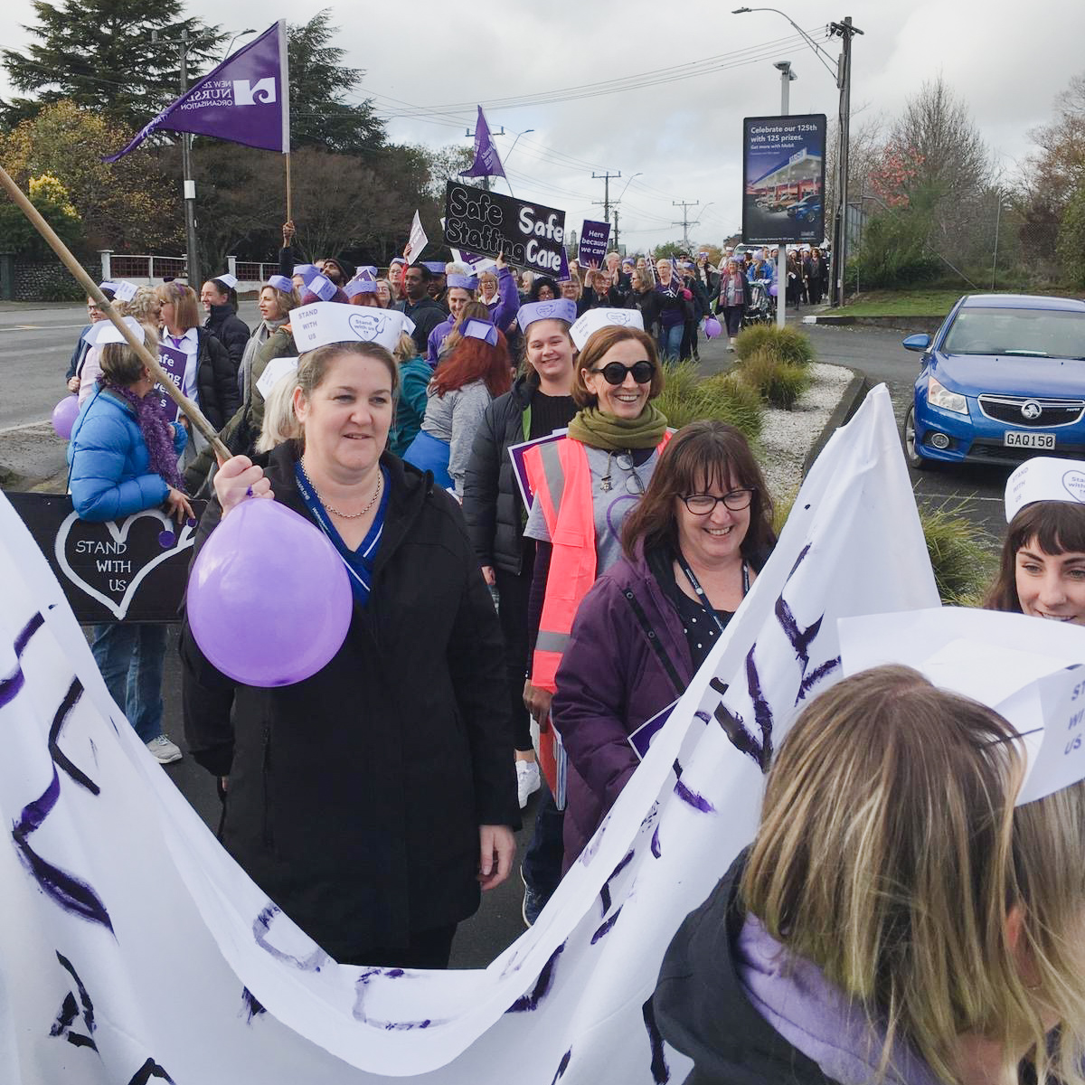 Large group of nurse protesters in Masterton