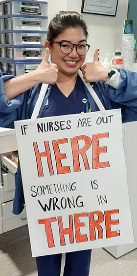 West Coast nurse Patruzka Dizon-Ferrer prepares for strike action