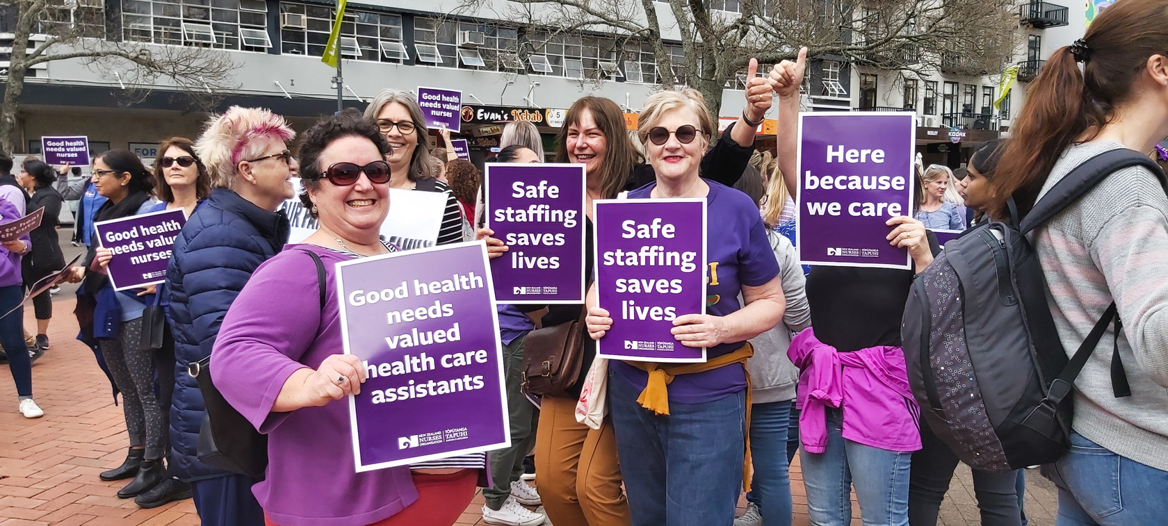 Group of nurses protesting in Hamilton