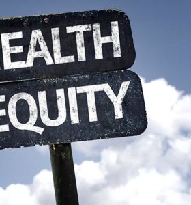 Road sign reading 'Health equity'. PHOTO: ADOBE STOCK.