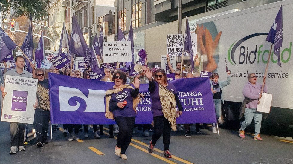 A sea of purple as nurses march in Wellington