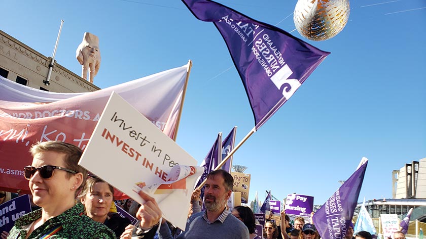 NZNO DHB members and their supporters hit the streets on June 9 for strike action