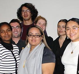 NZNO students in Wellington last month, to share their research with schools, with co-leaders Kimmel Manning (rear, centre), and Mikaela Hellier (second from right).