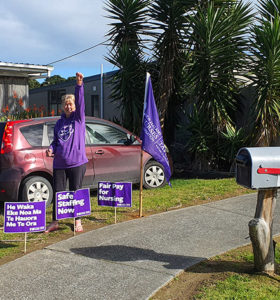 Barbara Drake, of Dargaville, joins NZNO’s Go Purple day instead of striking on August 19