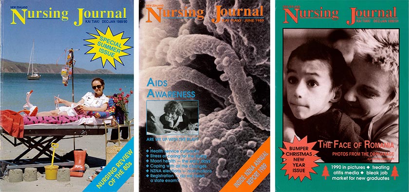 Kai Tiaki/Nursing Journal covers from the late 1980s and early 1990s