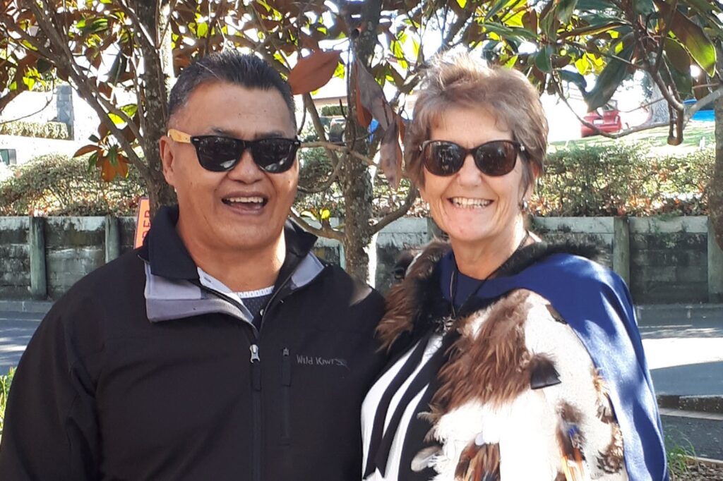 Kate Te Pou and her husband Tuiringa at Massey graduation for her Master in Nursing in 2021.