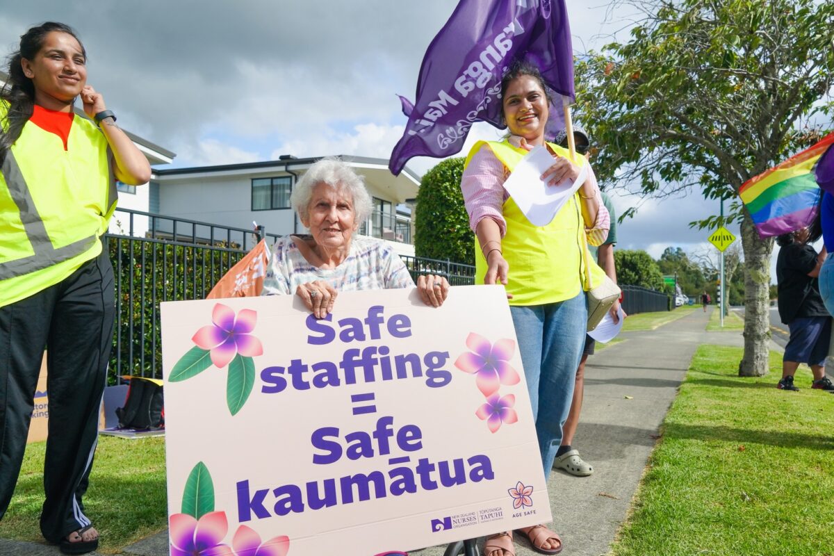 87-year-old resident takes to Bupa picket line in South Auckland