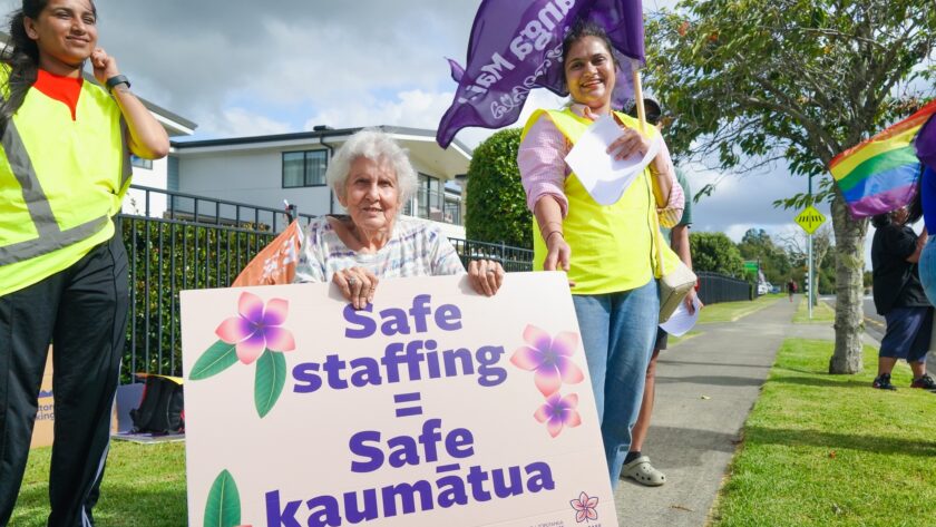 87-year-old resident takes to Bupa picket line in South Auckland A family of unionists hit the picket line recently to support striking staff at Bupa's South Auckland home in Wattle Downs -- led by their 87-year-old mum who lives there.