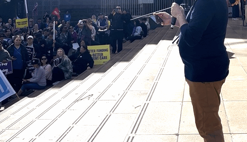 Government got a cheek to be ‘disappointed’ — Starship nurse Haim Ainsworth is a 37-year veteran nurse and staff nurse at Starship Children’s Hospital in Auckland. He brought the house down when he took to the stage to speak at Auckland's strike action rally which saw thousands of nurses turn out.